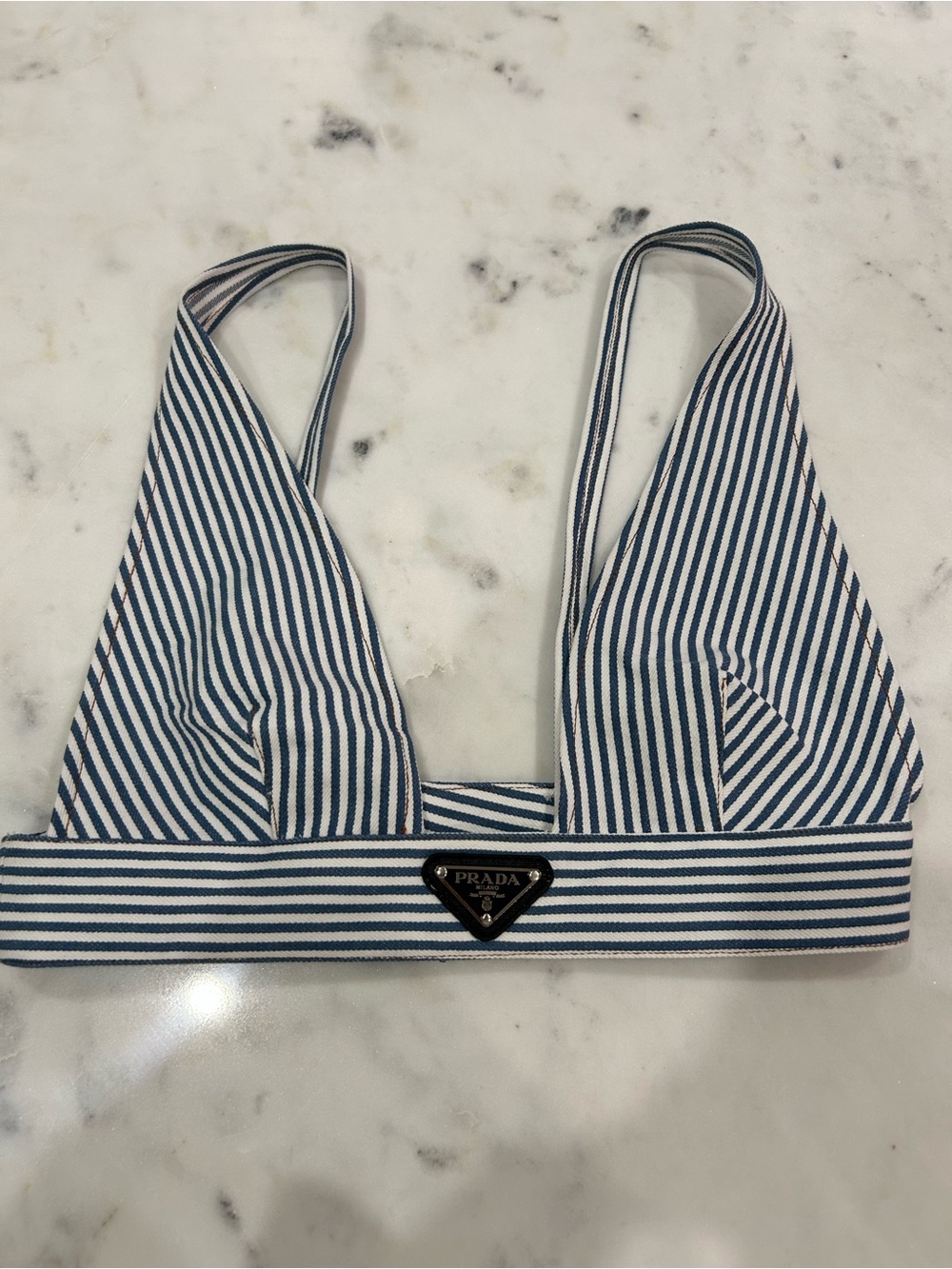 Prada Blue and White Striped Triangle Bralette - Picture 2 of 4